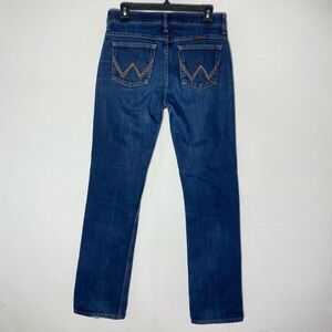 Wrangler Q Baby Dark Wash Mid Rise No Gap Waistband Boot Cut Western Jeans 4x35